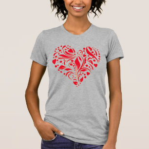 Cute Romantic Abstract hartontwerp Red Grey T-shirt