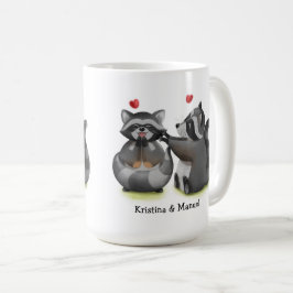Cute Romantic Cartoon Raccoon Couple Coffee Mok