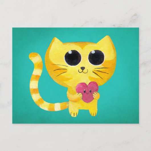 Cute Romantic Cat met glimlachend hart Briefkaart (Voorkant)