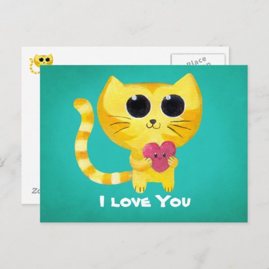 Cute Romantic Cat met hart Briefkaart (Voorkant / Achterkant)