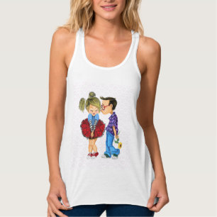 Cute Romantic Couple - Love Hearts - Kiss Tanktop