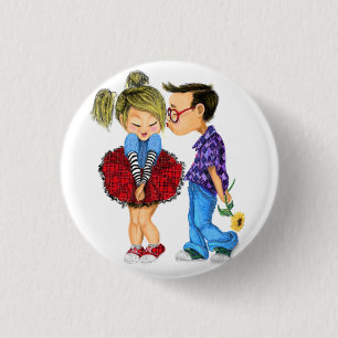 Cute Romantic Couple - Love - Valentijnsdag Kiss Ronde Button 3,2 Cm