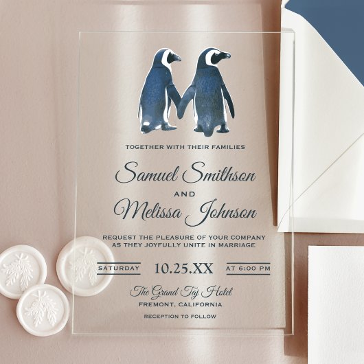 Cute Romantic Couple Penguin Wedding Invitation