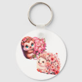  Cute Romantic Floral Hedgehog Duo Illustration Sleutelhanger (Voorkant)