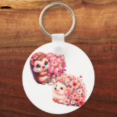  Cute Romantic Floral Hedgehog Duo Illustration Sleutelhanger (Voorkant)