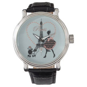 Cute romantic girl silhouette poodle horloge