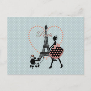 Cute romantic  girl silhouette wandelen briefkaart