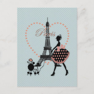 Cute romantic  girl silhouette wandelen briefkaart