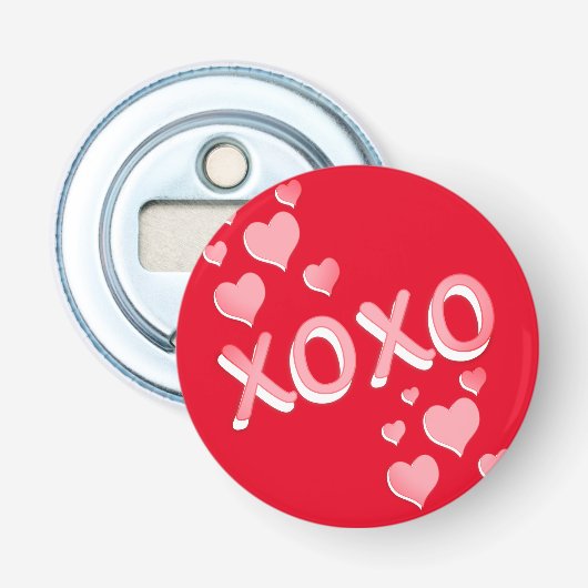 Cute Romantic Red Pink Hearts XOXO Button Flesopener (Voorkant)