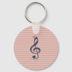 Cute romantic red white hearts blue muzieknote sleutelhanger