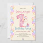 Cute Romantic Unicorn 1er anniversaire Invitation (Devant)