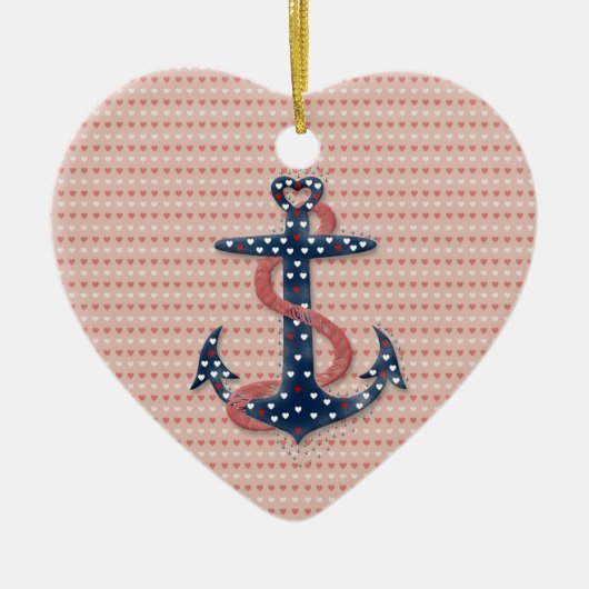 Cute romantic valentijnen harten anker keramisch ornament (Voorkant)