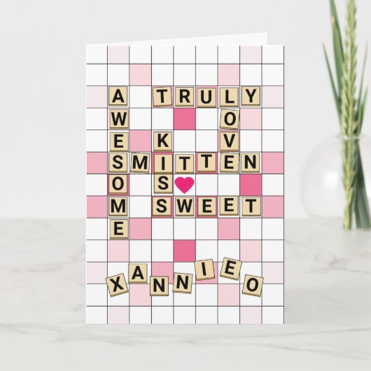 Cute Romantic Word Tile Puzzle Valentijn Feestdagen Kaart (Voorkant)