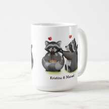 Cute Romantique Cartoon Raccoon Couple Café Mug