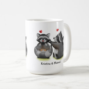 Cute Romantique Cartoon Raccoon Couple Café Mug