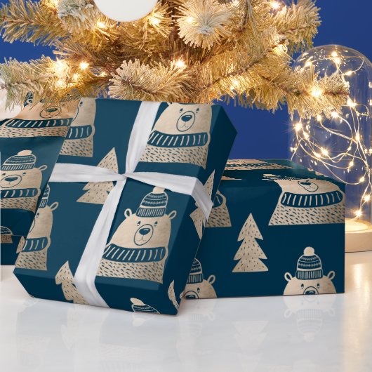 Cute  roos beer met kerstboom  cadeaupapier (Feestdagen)