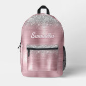 Cute roos blush Silver Faux monogram Bedrukte Rugzak (Voorkant)