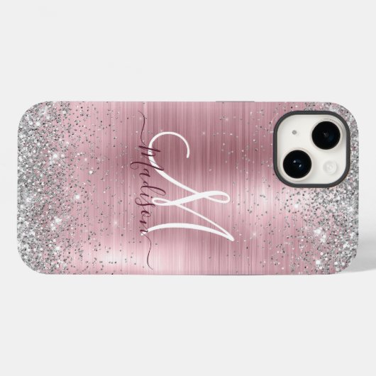 Cute roos blush Silver Faux monogram Case-Mate iPhone Case (Achterkant (horizontaal))