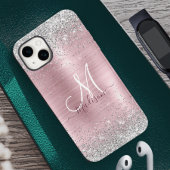 Cute roos blush Silver Faux monogram Case-Mate iPhone Case