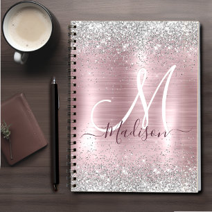 Cute roos blush Silver Faux monogram Notitieboek