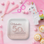 Cute Roos Gold 50 Fabulous Name 50th Birthday Papieren Bordje (Feest)