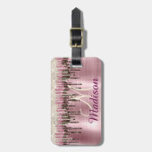 Cute Roos gold Brown Glitter Driemonogram Bagagelabel (Voorkant verticaal)