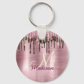 Cute Roos gold Brown Glitter Driemonogram Sleutelhanger (Achterkant)