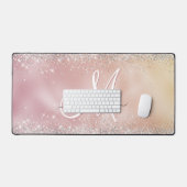 Cute roos gold faux zilverglitter monogram bureaumat (Keyboard & Muis)