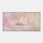 Cute roos gold faux zilverglitter monogram bureaumat (Voorkant)