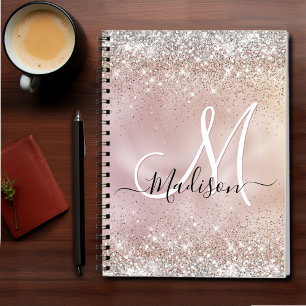 Cute roos gold faux zilverglitter monogram notitieboek