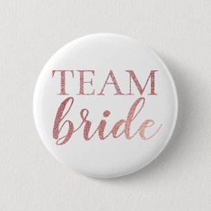 Cute Roos Gold Glitter Team Bride Badge Button