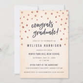 Cute Roos Gold Polka Dot Graduation Invitation Kaart (Voorkant)