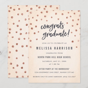 Cute Roos Gold Polka Dot Graduation Invitation Kaart