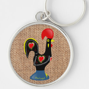 Cute Rooster Barcelos Portugal Burlap background Sleutelhanger