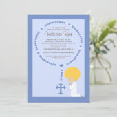 Cute Rosary First Communion Invitation Boy Blue (Debout devant)