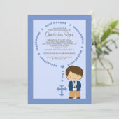 Cute Rosary First Community Invitation Boy Blue Kaart (Staand voorkant)