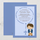 Cute Rosary First Community Invitation Boy Blue Kaart (Voorkant / Achterkant)