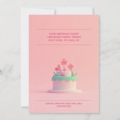 Cute Rose Anniversaire Fête Invitation Gâteau Et F (Dos)