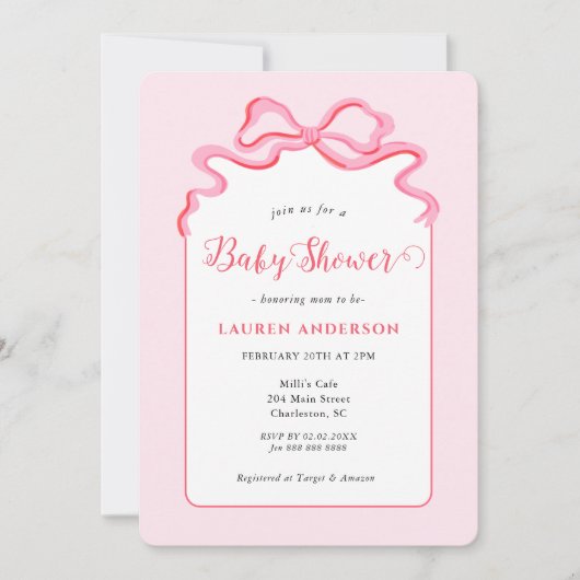 Cute Rose Bow Baby girl Baby shower Invitation (Devant)