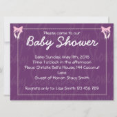 Cute Rose Bow Baby Girl Douche Violet Invitation (Devant)