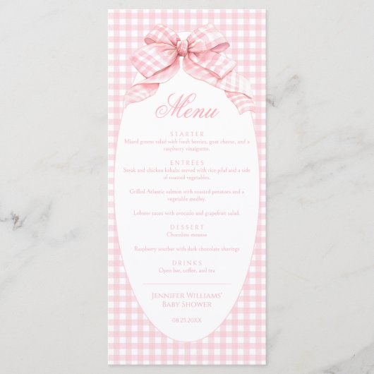 Cute Rose Bow Coquette Bébé Fille Douche Menu (Devant)