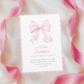Cute Rose Bow Girl First Birthday Invitation