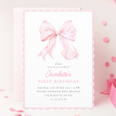 Cute Rose Bow Girl First Birthday Invitation