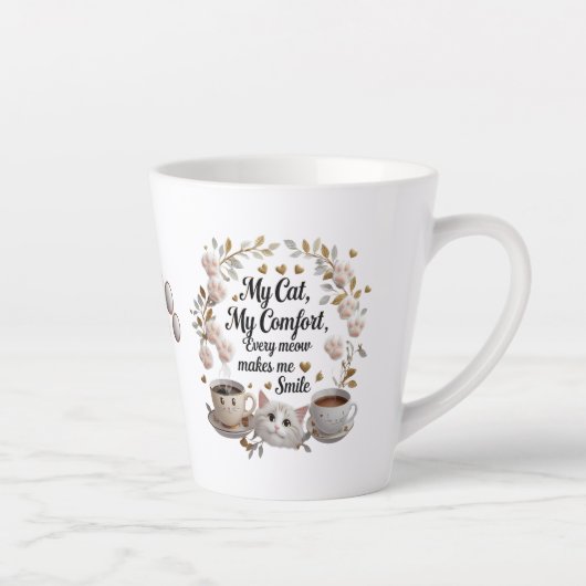 Cute Rose Chat Latte Mug - Sweet & Stylish Chat Ma (Droite)