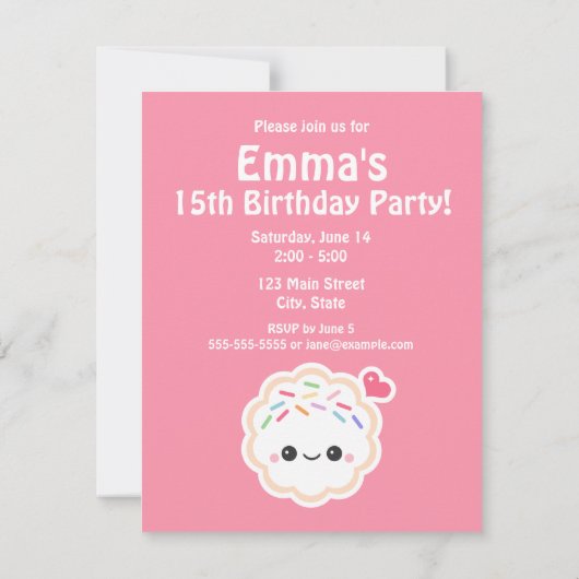 Cute Rose Cookie Anniversaire Invitations (Dos)
