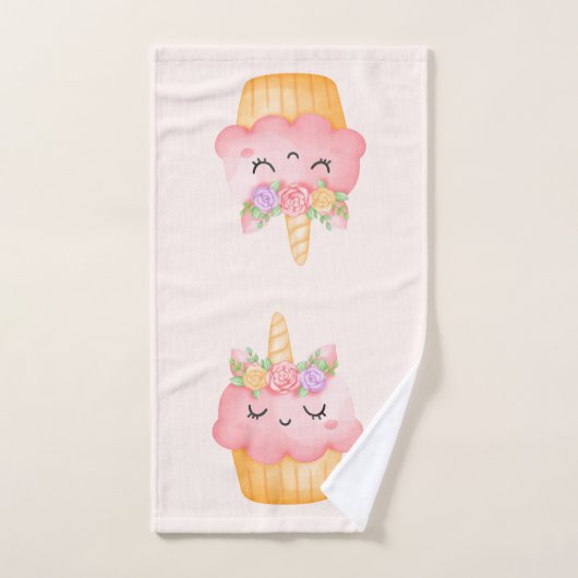 Cute rose Cupcake Unicorn avec Rose (Serviette à main)