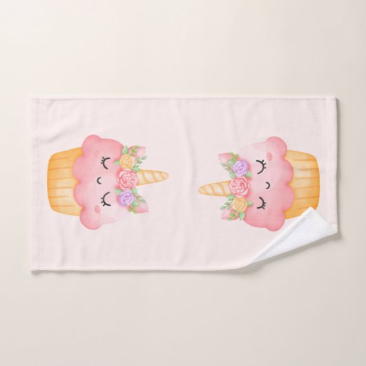 Cute rose Cupcake Unicorn avec Rose (Serviette à main)