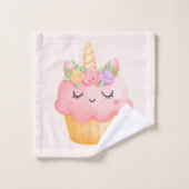Cute rose Cupcake Unicorne avec Rose Patterné (Gant de toilette)