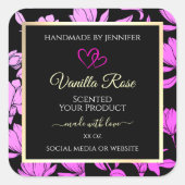 Cute rose et noir Floral produit Coeurs Étiquette (Devant)