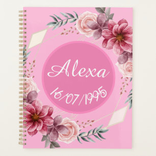 Cute Rose Floral Wreath Planificateur d'anniversai